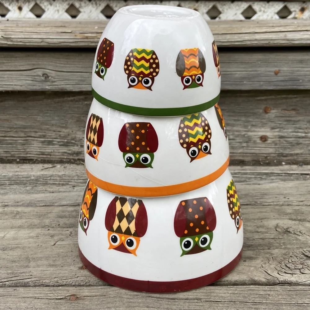 Pier 1 Enchanted Woods 3-Piece Owl Nesting Bowl Set